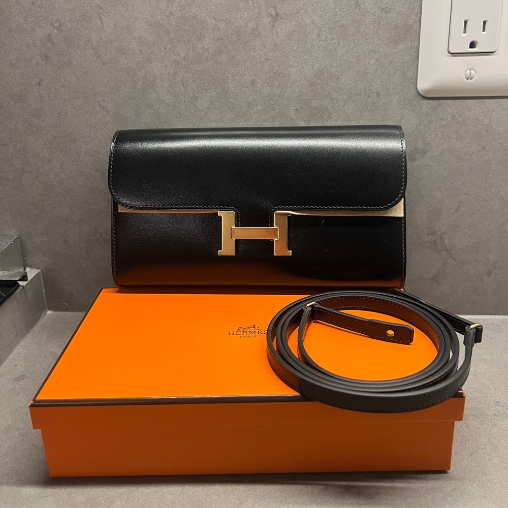 HERMES CONSTANCE TO GO BLACK CROSSBODY CLUTCH HANDBAG NEW